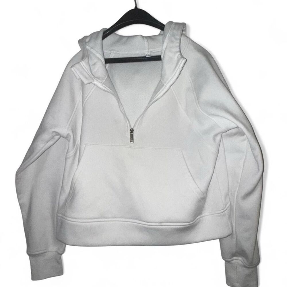 Laslulu Hoodie Women M White Pullover Sweatshirt Half Zip Cozy Active
